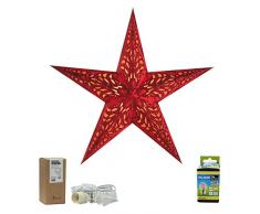 Papierstern rot mit Zubehör, Weihnachtsstern Geeta red M, Papierstern mit Kabel weiß, Faltstern Deko Deckenleuchte, Geschenkidee