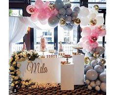 PartyWoo Luftballons Rosa Weiß Grau, 70 Stück 12 Zoll Luftballons Rosa, Grau Ballons, Luftballons Weiß und Konfetti Luftballons, Luftballons Rosa Grau, Luftballons Pastell für Partydeko Rosa Grau