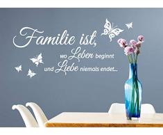 Grandora Wandtattoo Spruch Familie ist, Wo Leben Beginnt und Liebe Niemals endet. I Weiß (BxH) 80 x 40 cm I Wohnen Schmetterling Wandsticker W5547