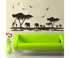 WandSticker4U®- Wandtattoo SAVANNE Schwarz I Wandbild: 160x75 cm I Wand-aufkleber Safari Afrika Wandsticker Tiere Elefant Giraffe Baum I Deko für Wohnzimmer Schlafzimmer Küche Flur GROSS