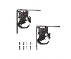TentHome 2 Stück Regalträger Regalwinkel Schwerlast Gusseisen Blumenampel Wand Blumenhaken Antik Drachen Blumenhalter für Hängekörbe Hanging Basket