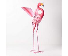 Homescapes Garten Deko Flamingo Metall Figur, handbemalt Metallvögel Dekofigur aus Eisen, Gartenfigur für Garten Teich und Balkon, Teichdeko Tierfigur, rosa ca. 87 cm hoch