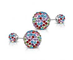 Bungsa® Bunte Shamballa Ohrstecker Discokugel silber Ferido Kristall 8mm & 14mm - 1 Paar Edelstahl (Ohrringe Rainbow Aurore Boreale Ohrhänger Creolen Ohrschmuck Ohrklemmen Damen Frauen Herren Mode)