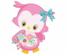 Wandtattoo Eule mit Blumenstrauß Pastell Baby Kinderzimmer Wandaufkleber in 5 Größen (92x110cm mehrfarbig)