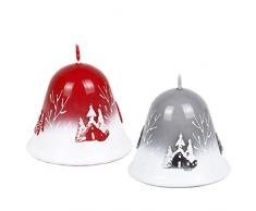 2er Set Kerzen Adventskerzen Weihnachtskerzen Heiligabend rot grau Weihnachtsglocken