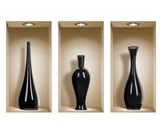Die entfernbaren Nisha Art Magic 3D-Vinyl-Wandabziehbilder zum Selbermachen, 3er-Set, Schwarze Keramikvasen