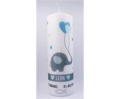 Taufkerze Elefanten Herz Junge Mädchen inkl. gratis Beschriftung mit Name und Datum