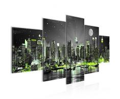 Runa Art Bilder New York City Wandbild 200 x 100 cm Vlies - Leinwand Bild XXL Format Wandbilder Wohnzimmer Wohnung Deko Kunstdrucke Grün 5 Teilig - Made IN Germany - Fertig zum Aufhängen 605251a