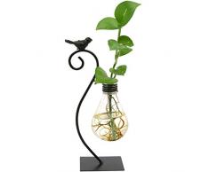 Glas Vase Tischdeko - Hydrokultur Glasvase Blumenvasen aus Metall mit Vogel Design Glühbirne Reagenzgläser Pflanzen Vasen Blumentopf als Wohnaccessoire, Büro, Dekoration, Hochzeit, Dekovase