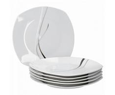Van Well 6er Set Dessertteller Silver Night, Kuchenteller, kleiner Speiseteller, 185 x 185 mm, Servierteller, Porzellan, abstraktes Dekor, Gastro-Geschirr
