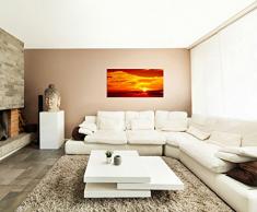Leinwandbild 120x60 cm - Wunderschöner Sonnenuntergang oder Sonnenaufgang am schönsten Himmel in wunderschönen Farben rot orange gelb Sonne zwischen den Wolken - Bild auf Keilrahmen modern stilvoll - Bilder und Dekoration!
