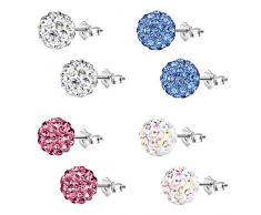 Epoch World Damen Ohrringe Silber 925 4 Paare Ohrstecker mit Kristall Strass Kugel 8mm Stecker Ohrringe Set in 4 Farben Ohrringe für Damen Mädchen