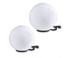 LHG Kugelleuchten 2er SET, Gartenbeleuchtung 30 & 40 cm Ø, Außenleuchten, weiße Gartenlampen, Innen & Außen, Gartenkugeln für Energiesparlampen E27 & LED - 23W, Kugellampen IP44, 180 cm Kabel