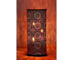 Orientalisches Windlicht Laterne orientalisch Amelle 30cm Groß | Orientalische Vintage Teelichthalter Schwarz und Kupferfarben innen u außen | Marokkanische Windlichter aus Metall als Dekoration
