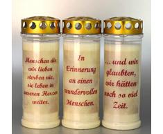 Kerzen Junglas 3 Grablichter, Grabkerzen, 3er Set- 21x7,5 cm - 3891 - ca. 7 Tage Brenndauer je Grablicht – Trauerkerze mit Spruch - Motivkerze - Gedenkkerze