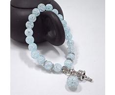 ADGJL Stein Armband Damen,7 Chakra Naturstein Perlen Blauen Riss Kristall Elastischen Armreif Handglocke Anhänger Schmuck Yoga Energie Beten Charme Diffusor Geschenk Für Paar