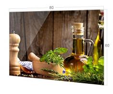 GRAZDesign Spritzschutz Glas für Küche Herd, Bild-Motiv grün Kräuter Öl Provinz mediterran, Küchenrückwand Glas Küchenspiegel Glasrückwand / 80x60cm