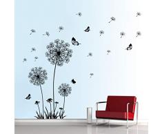 decalmile Wandtattoo Pusteblume Schmetterling Wandsticker Löwenzahn Wandaufkleber Wanddekoration für Wohnzimmer Schlafzimmer Flur (Schwarz)