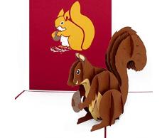 Pop Up Karte „Eichhörnchen“ lustige 3D Geburtstagskarte; Einladungskarte und Weihnachtskarte mit Umschlag als Gutschein, kleines Geschenk, Geschenkidee und Deko