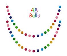 2 Stück Wolle Filz Ball Girlande Bunte Pom Pom Girlande Handgefertigt 6,5 Fuß Lang 24 Bälle Filz Kugel Girlanden für Wand Christbaum Schmuck (Regenbogen)