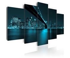 murando - Bilder New York 100x50 cm - Leinwandbilder - Fertig Aufgespannt - Vlies Leinwand - 5 tlg - Wandbilder XXL - Kunstdrucke - Wandbild – City Stadt Panorama Brücke schwarz blau 030111-61