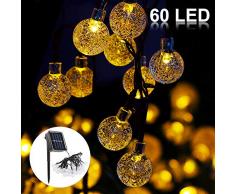 Solar Lichterkette,Vegena 11M 60LED 8 Modi Solar Garten Lichterkette Kristall Kugel Wasserdicht Solarbetrieben Lichterkette Party Lichterkette (Warmweiß) (Warmweiß)