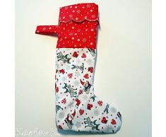 Nikolausstiefel Weihnachtsstiefel in Weiß und Rot mit Motivmuster und weißem Filzfutter sowie verstürzt genähter Krempe