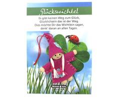 Wichtel Arts Glückswichtel 1 Glücksbringer, Holz, Pink mit blauer Blume, 15 x 10.5 x 2.7 cm