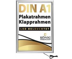LED Plakatrahmen DIN A1 | LED beleuchtet, Leuchtrahmen | 25mm Aluminium Profil, Silber | inkl. entspiegelter Schutzscheibe | Alu Klapprahmen Wechselrahmen Posterrahmen | Dreifke®
