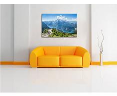 Blick vom Berg über dem Königssee in Bayern, Format: 100x70 auf Leinwand, XXL riesige Bilder fertig gerahmt mit Keilrahmen, Kunstdruck auf Wandbild mit Rahmen, günstiger als Gemälde oder Ölbild, kein Poster oder Plakat