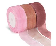HANDI STITCH Organzaband (3 Stück) - 3,81 cm x 45,72 m Geschenkband Chiffon - Satinband dekorative Bänder zum Haarschleife, Hochzeit, Geburtstag, Dekoration, Kuchendekoration,DIY