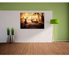 Hirsch Rivalen kämpfen! Zwei Hirsche im Wald bei Sonnenuntergang. Format: 100x40 cm, 120x80 cm, 80x60 cm und 120x50 cm auf Leinwand! Wandbild in tollen warmen Farben! Natur und Tiere. Rotwild und Dammwild Europas. Kein Poster! ...