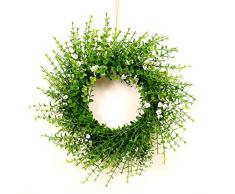 KiKom Eukalyptuskranz 15 Zoll grüner Graskranz für Fensterdekoration Haustür im Freien Weihnachtsdekoration