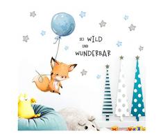 Little Deco Aufkleber Spruch sei wild & Fuchs I Wandbild 116 x 62 cm (BxH) I Luftballon Wandbilder Wandtattoo Kinderzimmer Junge Tiere Deko Babyzimmer Kinder DL315