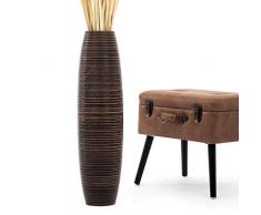 Leewadee Große Bodenvase für Dekozweige hohe Standvase Design Holzvase 75 cm, Mangoholz, braun