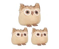 Relaxdays 3 x Türstopper Eule, dekorativer Türpuffer, für Boden, stehend, gefüllt, innen, Deko, Stoff Türsandsack, braun