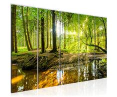 Bilder Wald Landschaft Wandbild 200 x 80 cm Vlies - Leinwand Bild XXL Format Wandbilder Wohnzimmer Wohnung Deko Kunstdrucke Grün 5 Teilig - MADE IN GERMANY - Fertig zum Aufhängen 611755a