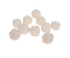 P Prettyia 15 Teile/Satz Natur Deko Kugel Set Kugeln Tischdeko Dekokugel Weide Naturdeko Rattan - Weiß, 5 cm