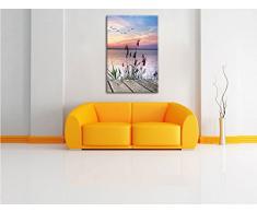 Steg mit Ausblick aufs Meer , Format: 70x100 auf hochkantiges Leinwand, XXL riesige Bilder fertig gerahmt mit Keilrahmen, Kunstdruck auf Wandbild mit Rahmen, günstiger als Gemälde oder Ölbild, kein Poster oder Plakat