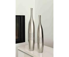 GILDE Keramik Flaschenvase Mattori 2 Stück Silber matt Silber glänzend gekratzt L = 7 x B = 7 x H = 49 cm