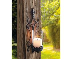 Dekoleidenschaft Wand-Windlicht Schwertlilie aus Metall & Glas, mit Ranken-Muster, schwarz, Antik-Design, Kerzenhalter