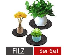wortek Filz Untersetzer rund für Gläser, Vasen, Blumen, Blumentöpfe - waschbare Untersetzer aus Filz Gläser Getränke Vasen - Tisch Terasse - Premium Filzunterlagen Schwarz 6er Set