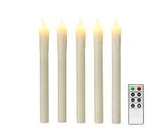 Rhytsing 5 flammenlose Led Stabkerzen Tafelkerzen mit Timer Funktion, Druckknopf, Warmweißes Licht, 25cm, Fernbedienung und Batterien enthalten