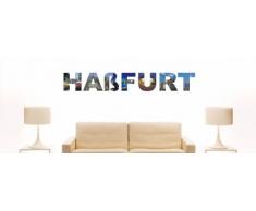 Wandtattoo farbige Wandschrift Städtename Haßfurt mit Sehenswürdigkeiten 180 x 26 cm Länge