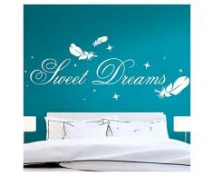 Grandora Wandtattoo Zitat Sweet Dreams mit Sternen & Federn I weiß (BxH) 180 x 50 cm I Wandaufkleber Kinderzimmer Aufkleber Wandsticker Schlafzimmer W914