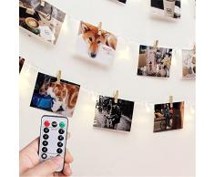[Fernbedienung & Schaltuhr] RECESKY Foto Clip Lichterketten - 40 LED 8.5m Batterie Lichterketten - Bilderrahmen dekor, Fotorahmen Dekoration - für innen, Haus, Weihnachten, Hochzeit, Schlafzimmer