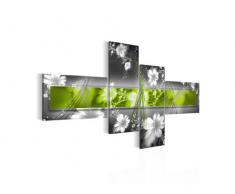 Bilder Abstrakt Blumen Wandbild 200 x 100 cm Vlies - Leinwand Bild XXL Format Wandbilder Wohnzimmer Wohnung Deko Kunstdrucke Grün Grau 4 Teilig - MADE IN GERMANY - Fertig zum Aufhängen 104441b