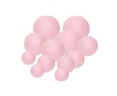 Renquen Papierlaternen zum Aufhängen, rund, chinesische Papierlaternen, Lampenschirm, Kugellaterne für Hochzeit, Zuhause, Geburtstag, Party, Weihnachten, Hellrosa, 12 Stück