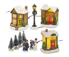 Winter Weihnachtsdorf mit LED Beleuchtung | 10-teiliges Weihnachtsstadt Set (Batteriebetrieben)