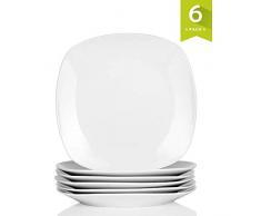MALACASA, Serie Elisa, 6 teilig Set 7,5 Porzellan Dessertteller 19x19x2cm Kuchenteller Tafelservice für 6 Personen